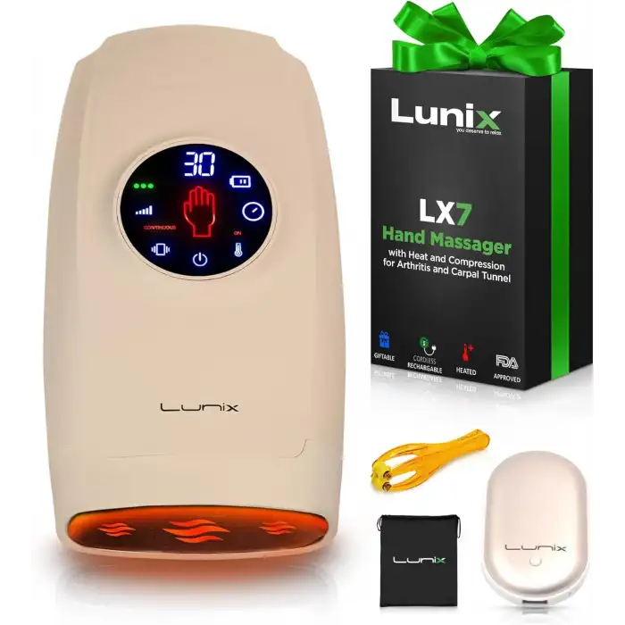 Lunix LX7 Elektrikli El Masaj Aleti, Kompresyonlu, Artrit, Ağrı Kesici - Bej