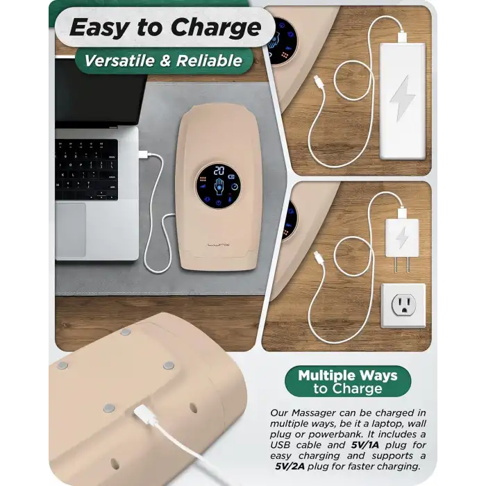 Lunix LX7 Elektrikli El Masaj Aleti, Kompresyonlu, Artrit, Ağrı Kesici - Bej