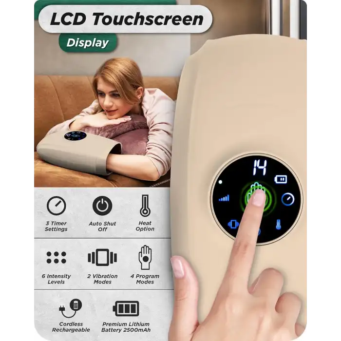 Lunix LX7 Elektrikli El Masaj Aleti, Kompresyonlu, Artrit, Ağrı Kesici - Bej