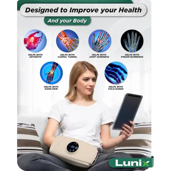 Lunix LX7 Elektrikli El Masaj Aleti, Kompresyonlu, Artrit, Ağrı Kesici - Bej