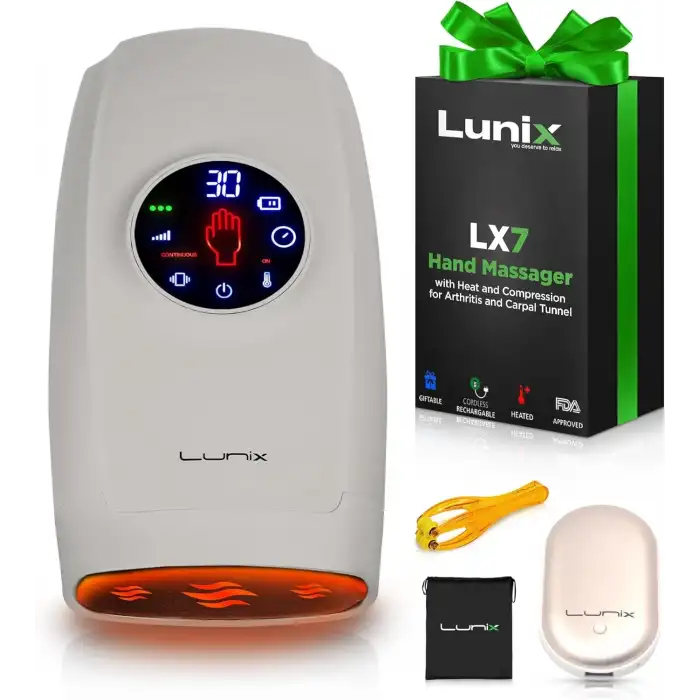 Lunix LX7 Elektrikli El Masaj Aleti, Kompresyonlu, Artrit, Ağrı Kesici - Gri