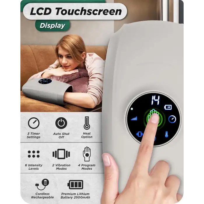 Lunix LX7 Elektrikli El Masaj Aleti, Kompresyonlu, Artrit, Ağrı Kesici - Gri