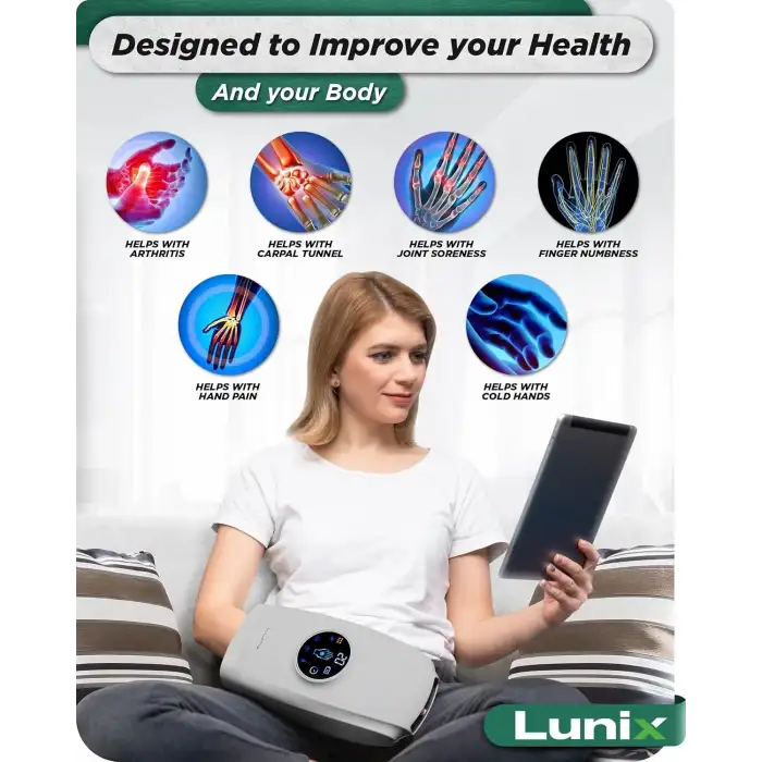 Lunix LX7 Elektrikli El Masaj Aleti, Kompresyonlu, Artrit, Ağrı Kesici - Gri