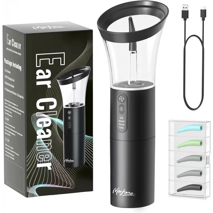 Morfone Elektrikli Etkili ve Güvenli Kulak Temizleme Kiti - Siyah