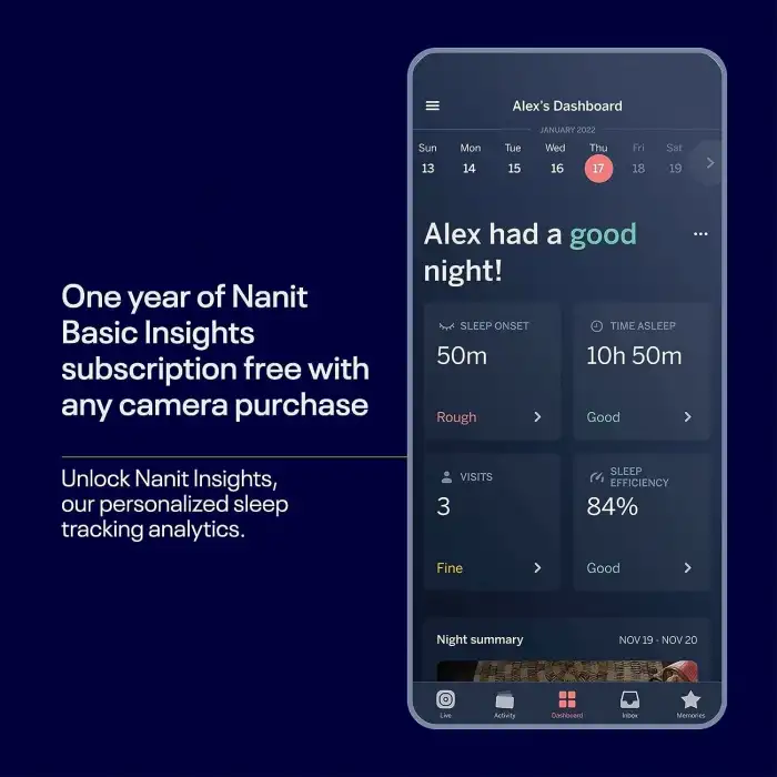 Nanit Pro Akıllı Bebek Monitörü ve Duvar Montajı - 1080p - Mavi