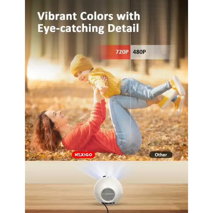 NexiGo Mini Taşınabilir Projektör, Çizgi Film için, Çocuklara Hediye Beyaz