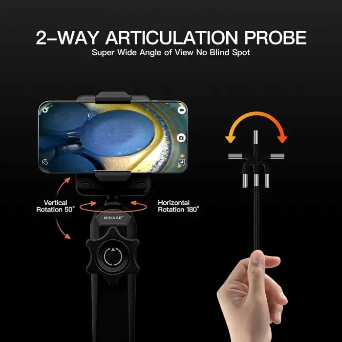 NIDAGE Eklemli Boroskop, İki Yönlü Eklemli Yılan Kameralı 0.24 Inc Endoskop