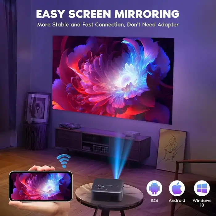 Nisoo 1080P Projektör, 700 ANSI 4K Destekler, WiFi ve Bluetooth