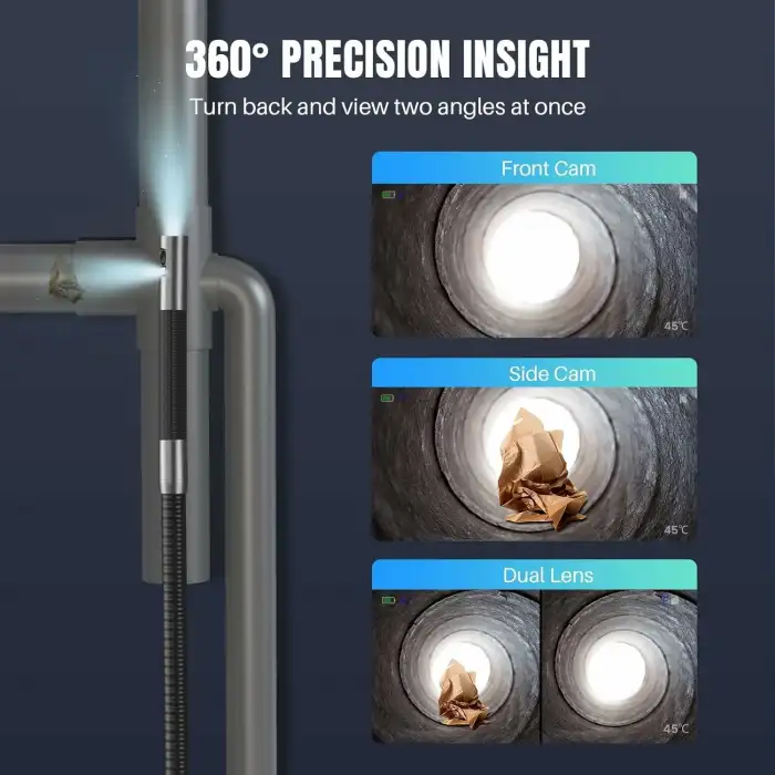 Oiiwak 180 Derece İki Yönlü Eklemli Çift Lensli 8.5mm Endoskop Kamera, 5 Inc IPS