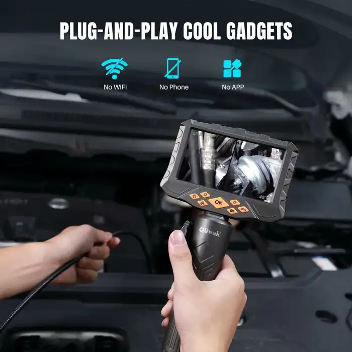 Oiiwak 180 Derece İki Yönlü Eklemli Çift Lensli 8.5mm Endoskop Kamera, 5 Inc IPS