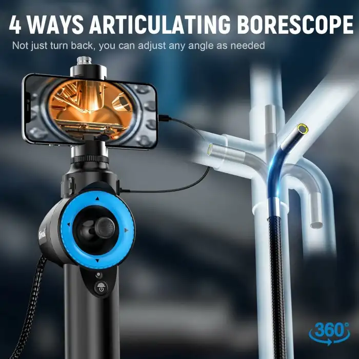 Oiiwak 360 Derece 4 Yollu Eklemli 6mm Araba Endoskop Muayene Kamerası, 1m