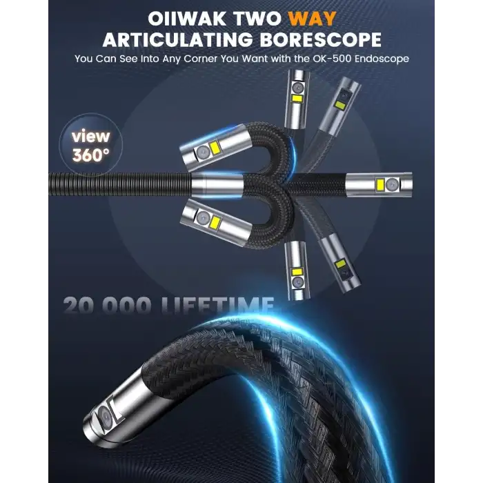 Oiiwak Çift Lensli Eklemli Boroskop, 2 Yönlü 1080P - 8.5mm - 1m Kablo