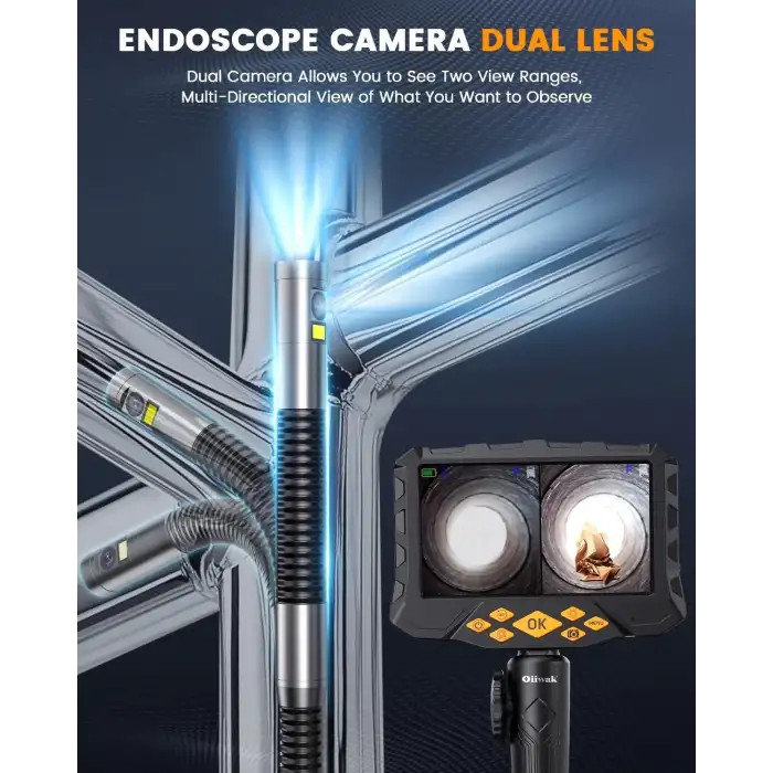 Oiiwak Çift Lensli Eklemli Boroskop, 2 Yönlü 1080P - 8.5mm - 1m Kablo