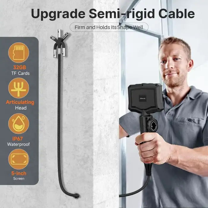 Oiiwak Çift Lensli Eklemli Boroskop, 2 Yönlü 1080P - 8.5mm - 1m Kablo