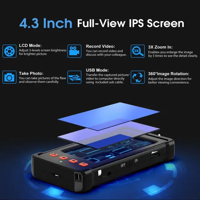 Oiiwak Endoskop Muayene Kamerası 4.3 Inc Ekran 1080P - 15m Kablo