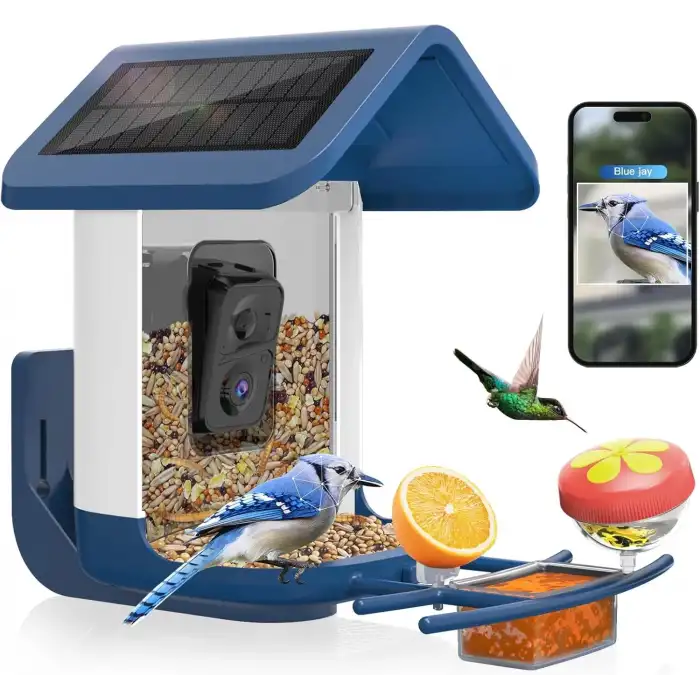 Onlyfly Güneş Enerjili Kameralı Kuş Yemliği: 2K Canlı Yayın Kamerası - Beyaz/Mavi
