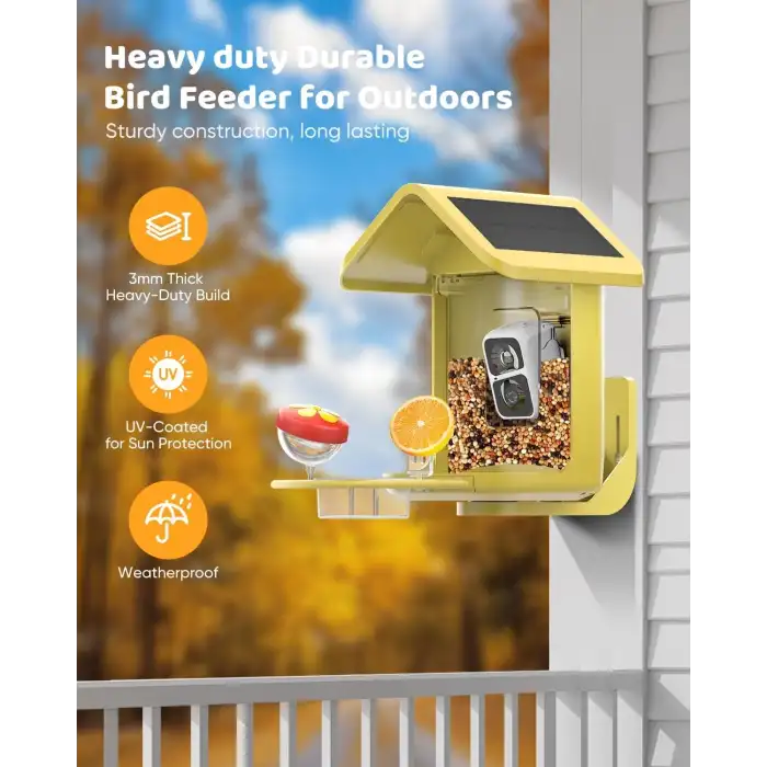 Onlyfly Güneş Enerjili Kameralı Kuş Yemliği: 2K Canlı Yayın Kamerası - Sarı