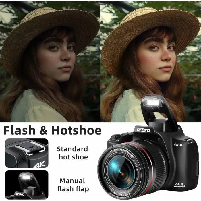 ORDRO 4K 64MP Vlog Kamerası, 12X Optik Zoom - Fotoğrafçılık Otomatik Odakla