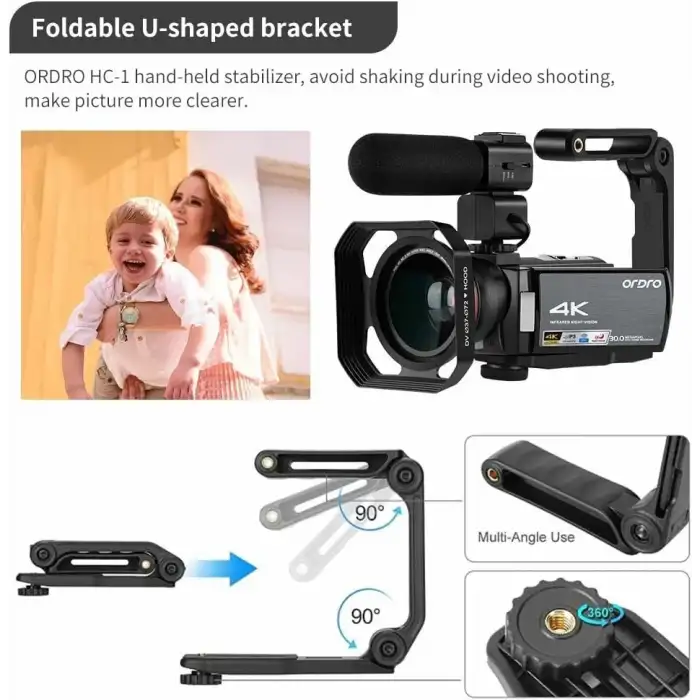 ORDRO 4K IR Gece Görüşü 1080P 60FPS Dijital WiFi Video Kamera Kaydedici