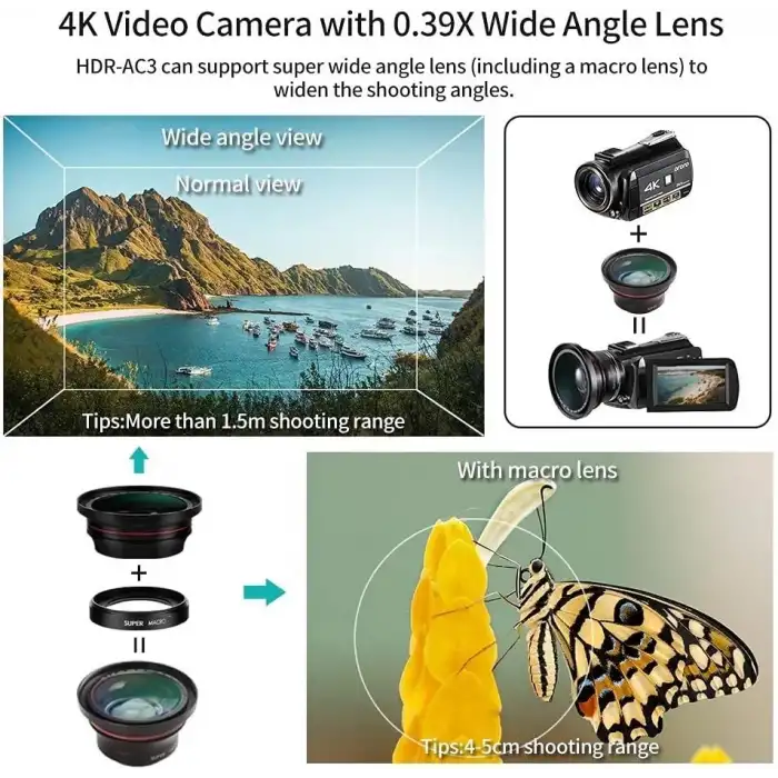 ORDRO AC3 1080P 60FPS IR Gece Görüşü - 4K Kamera Video Kamera