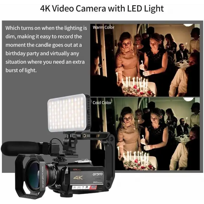 ORDRO AC5 UHD 4K Video Kamera 12x Optik Yakınlaştırma 3.1 Inc IPS