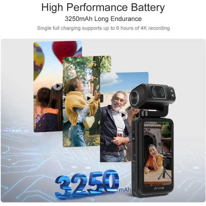 ORDRO M3 5K UHD Kamera, 3.5 Inc Döndürülebilir Dokunmatik Ekran, 3250mAh