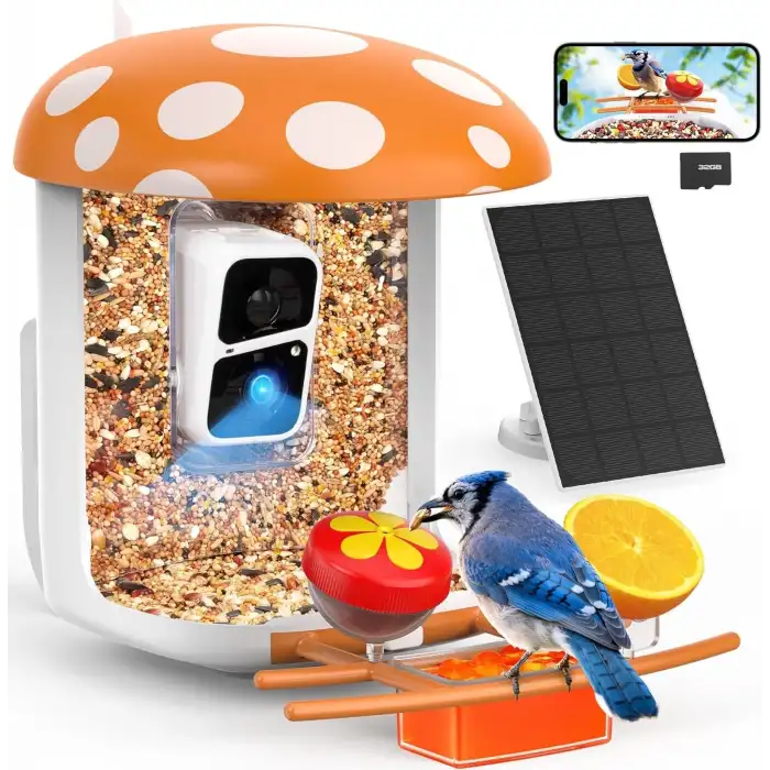 Peckcam Akıllı Kuş Yemliği, Kamera, 2K Canlı Gerçek Zamanlı Uyarı - Turuncu