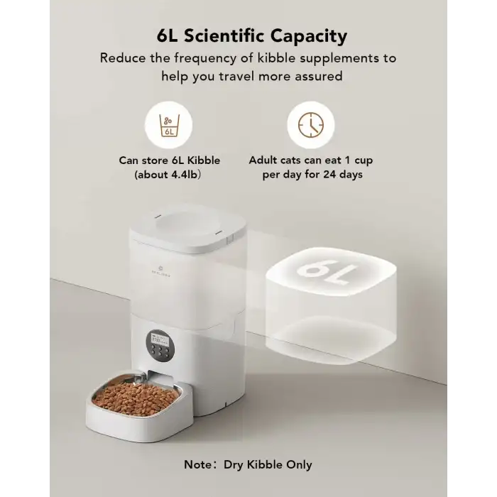 PETLIBRO Özel Besleme Programıyla, Otomatik Maması Dağıtıcısı 6L - Şeffaf