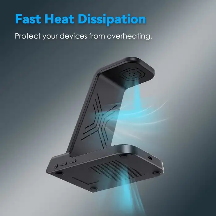 Phelinta Dijital Saatli, 4ü 1 Arada Kablosuz Şarj İstasyonu Apple İçin - Siyah