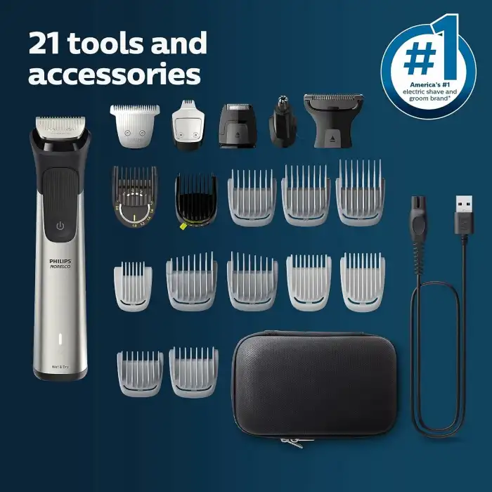 Philips Norelco Multigroom Serisi 9000, 21 parça Erkek Bakım Seti MG9510/60