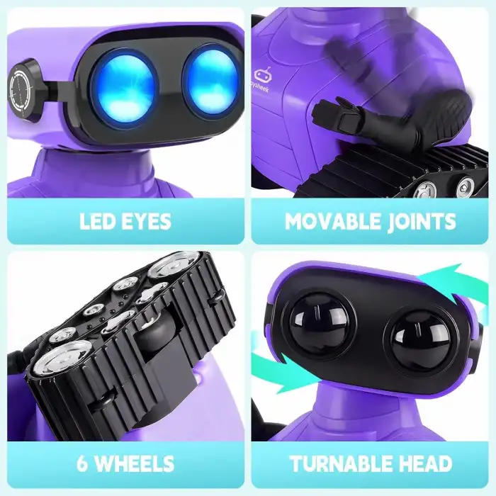 Playsheek Uzaktan Kumandalı Robot Oyuncak Şarj Edilebilir Emo Robot - Mor