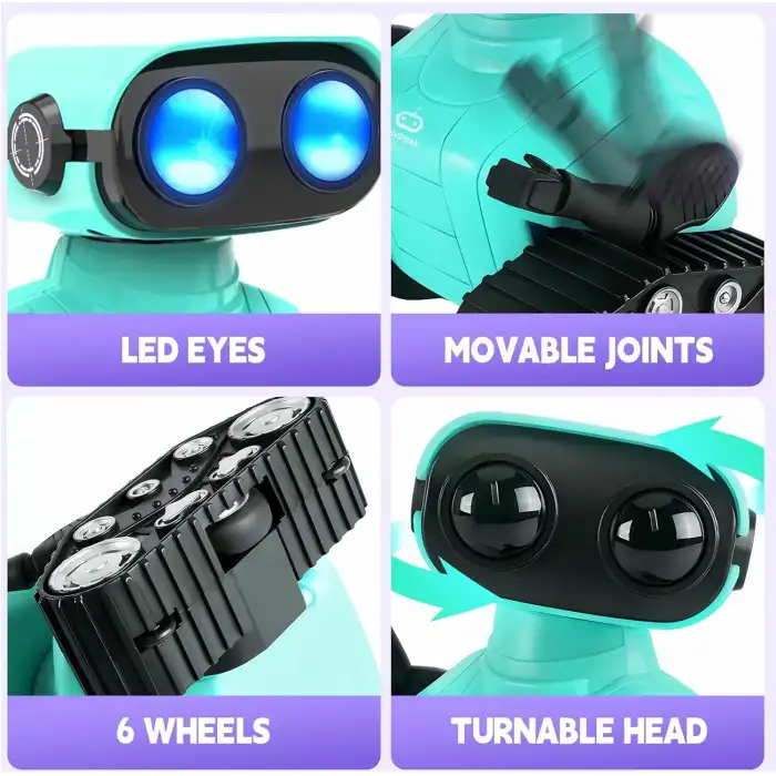 Playsheek Uzaktan Kumandalı Robot Oyuncak Şarj Edilebilir Emo Robot - Yeşil