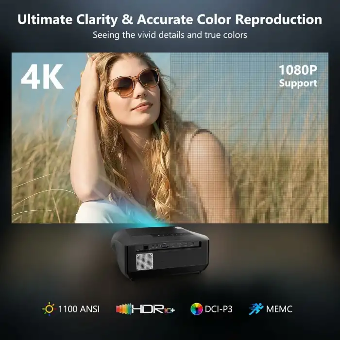 Pxodyda 4K Projektör Gün Işığı HDR WiFi 6 Bluetooth, 5G Projektör, Akıllı LED