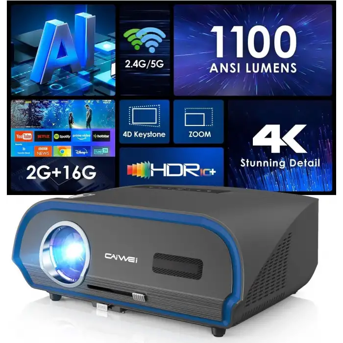 Pxodyda 4K Yüksek Parlaklıkta Dış Mekan Projektörü - Wifi-Bluetooth