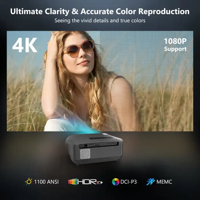 Pxodyda 4K Yüksek Parlaklıkta Dış Mekan Projektörü - Wifi-Bluetooth