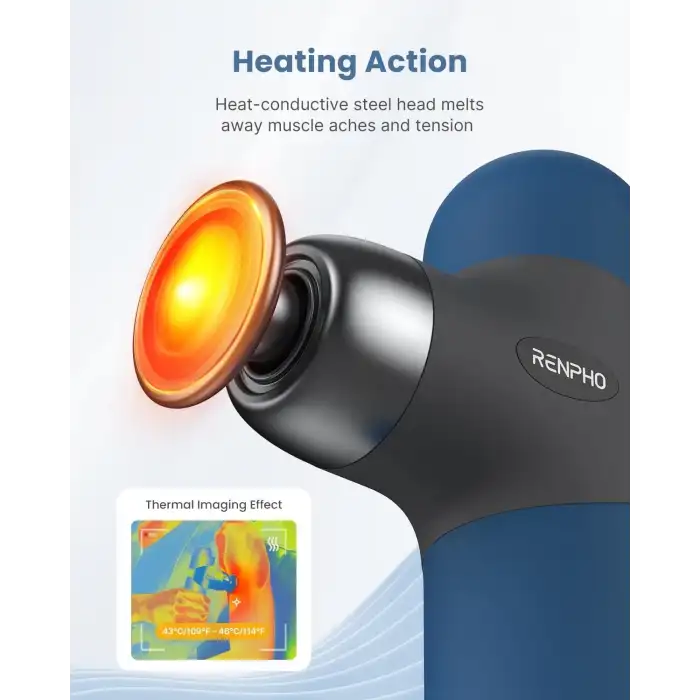 RENPHO Mini Isıtmalı Termal Masaj Cihazı, Derin Doku Perküsyon - Lacivert
