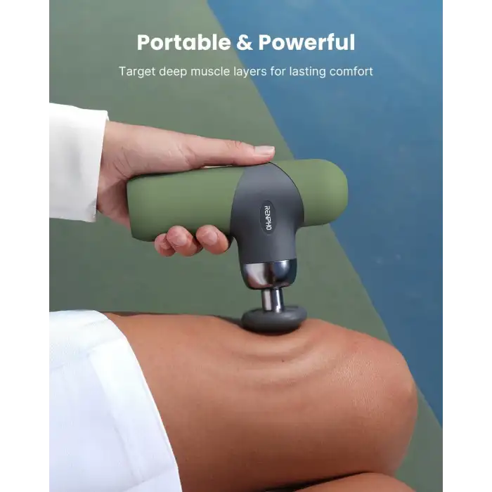 RENPHO Mini Isıtmalı Termal Masaj Cihazı, Derin Doku Perküsyon - Zeytin Yeşili