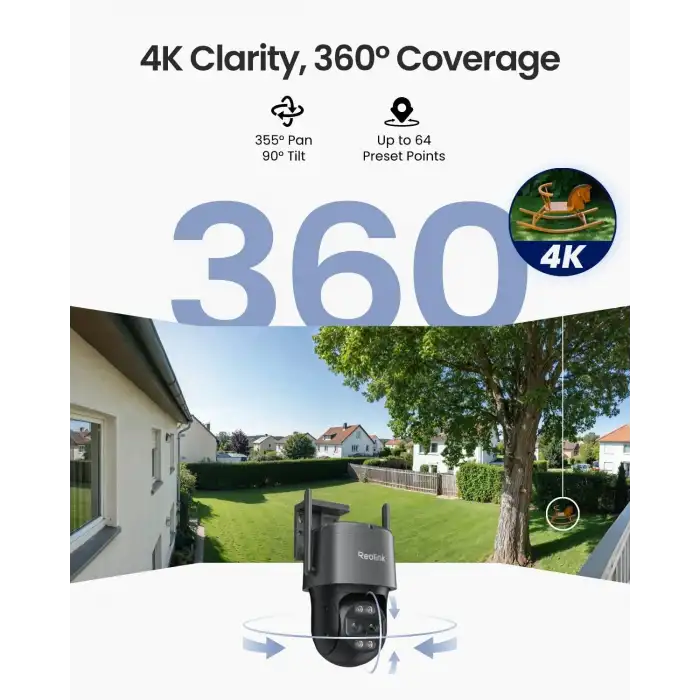 REOLINK 4K Kablolu WiFi Dış Mekan Kamerası, 8MP Çift Lensli 360 PTZ Kamera