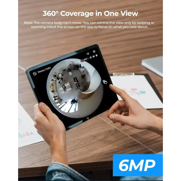 REOLINK 6MP PoE IP Fisheye Kamera, 360 Derece Görüş Açısı, Ev/Ofis Güvenliği için Gözetim