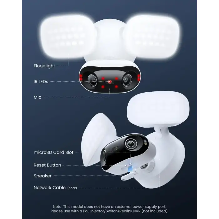 REOLINK Elite Pro Floodlight PoE, 16MP Çift Lensli PoE Güvenlik Kamerası, 180 Derece Görüş Açısı