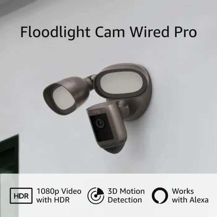 Ring Floodlight Cam Wired Pro Kuş Bakışı ve 3D Hareket Algılama, Bronz