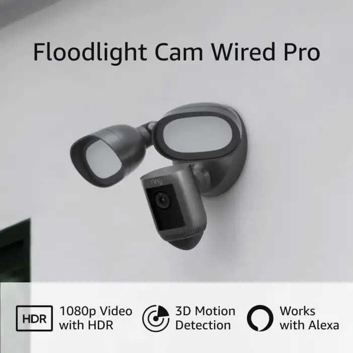 Ring Floodlight Cam Wired Pro Kuş Bakışı ve 3D Hareket Algılama, Grafit