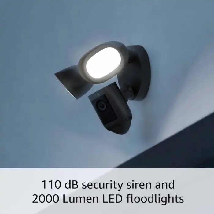 Ring Floodlight Cam Wired Pro Kuş Bakışı ve 3D Hareket Algılama, Siyah