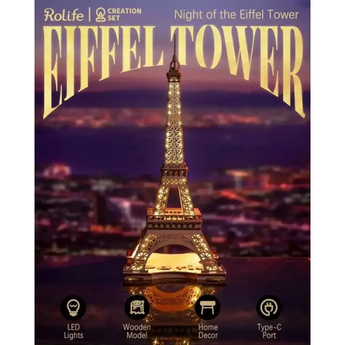 Rolife Büyük Eyfel Kulesi 3D Ahşap Puzzle - LED Model Yapı Seti