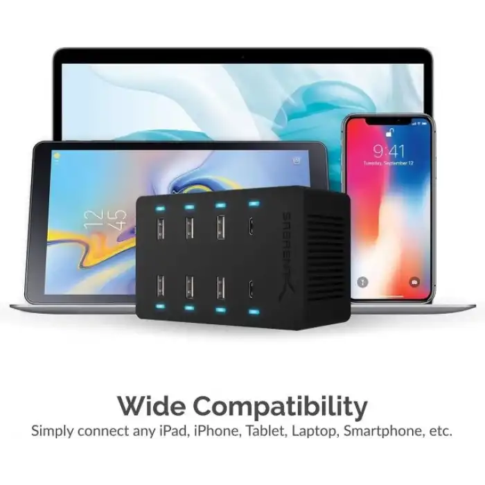 SABRENT 100 Watt Çoklu Bağlantı Noktalı USB Hızlı Şarj Cihazı (AX-ADPD)