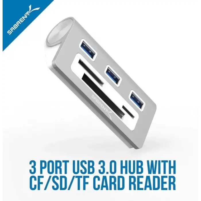 SABRENT 3 Bağlantı Noktalı Alüminyum USB 3.0 Hub ve Çoklu Kart Okuyucu (HB-MACR)