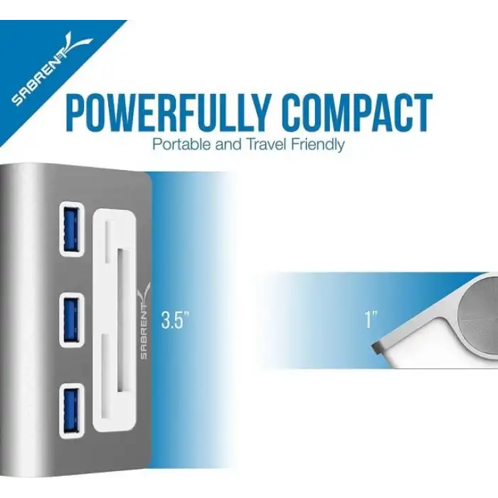 SABRENT 3 Bağlantı Noktalı Alüminyum USB 3.0 Hub ve Çoklu Kart Okuyucu (HB-MACR)