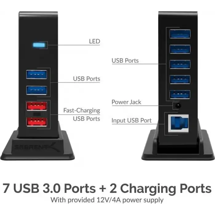 SABRENT Çok Bağlantı Noktalı USB 3.0 ve Şarj Hub (HB-U930)