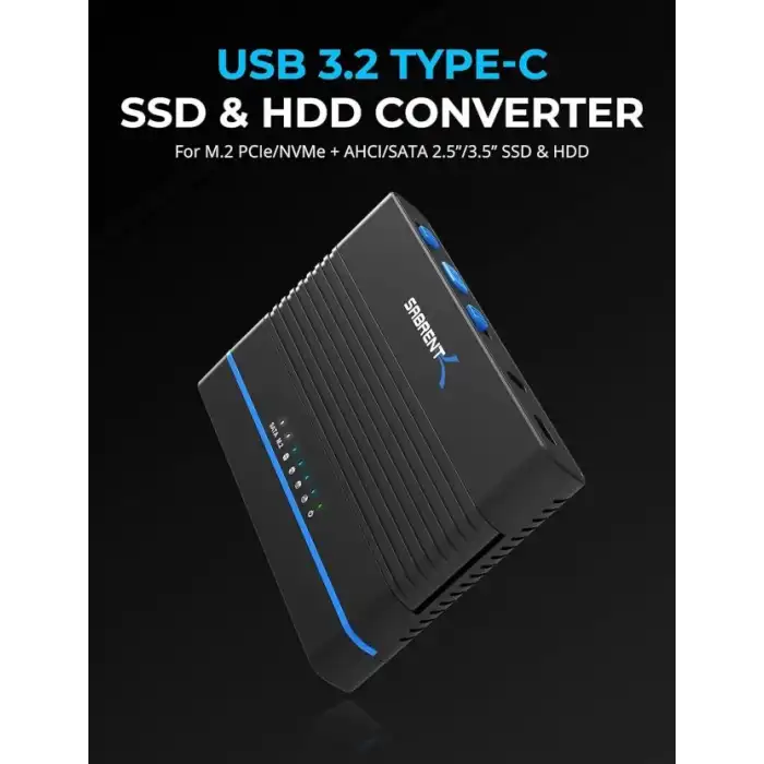 SABRENT USB 3.2 Type C M.2 PCIe NVMe + 2,5/3,5 İnç SSD ve HDD Dönüştürücü [DS-UCMH]