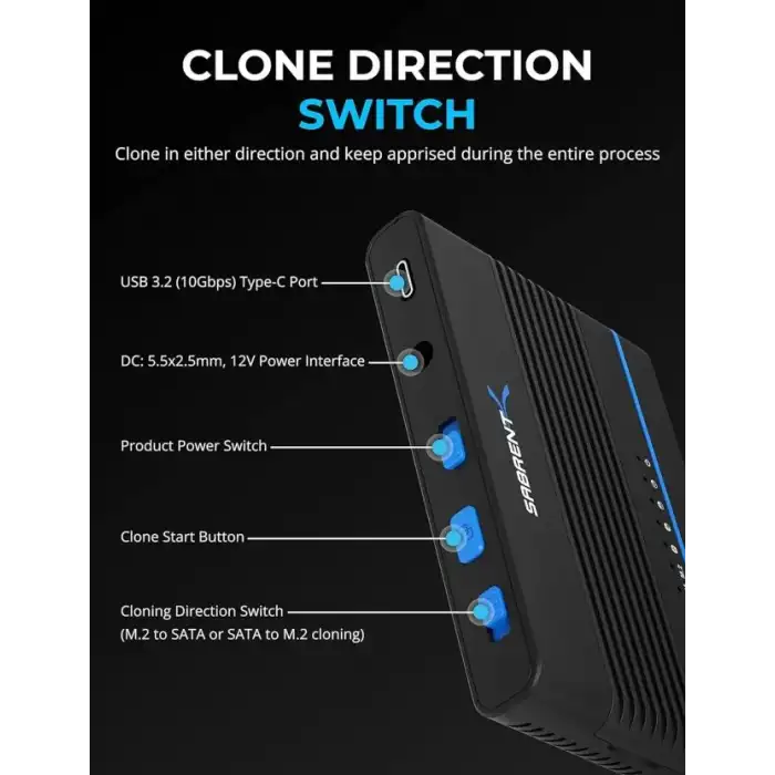 SABRENT USB 3.2 Type C M.2 PCIe NVMe + 2,5/3,5 İnç SSD ve HDD Dönüştürücü [DS-UCMH]